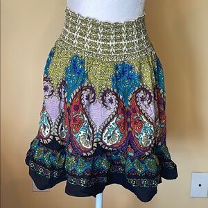 Planet Gold Cream Bubble Mini Skirt Smocked Ruffled Resort Wear